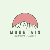 Colina montanha logotipo linha arte ilustração Projeto símbolo. aventura dentro floresta vetor