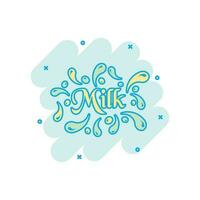vetor desenho animado leite ícone dentro quadrinho estilo. leite beber ilustração pictograma. leitoso onda o negócio respingo efeito conceito.
