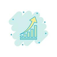 ícone de gráfico de crescimento de desenho vetorial em estilo cômico. cresça o pictograma da ilustração do sinal do diagrama. aumentar o conceito de efeito de respingo de negócios de seta. vetor