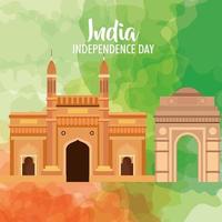 monumentos famosos da Índia em segundo plano para o feliz dia da independência vetor