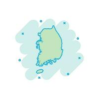 ícone do mapa da Coreia do Sul dos desenhos animados vetoriais em estilo cômico. pictograma de ilustração de sinal de coreia do sul. conceito de efeito de respingo de negócios de mapa de cartografia. vetor