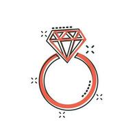 anel de noivado de desenho vetorial com ícone de diamante em estilo cômico. pictograma de ilustração de anel de joias de casamento. conceito de efeito de respingo de negócios de relacionamento romance. vetor