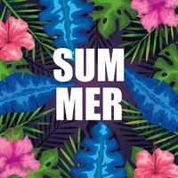 banner de verão com fundo de flores e folhas tropicais, banner floral exótico vetor