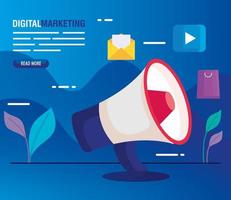 marketing digital online para negócios e marketing de mídia social, ícones de megafone e marketing vetor