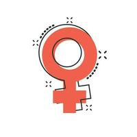 vetor ícone do símbolo sexual feminino dos desenhos animados em estilo cômico. pictograma de ilustração de conceito de gênero de mulheres. conceito de efeito de respingo de negócios de garota.