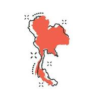 ícone do mapa tailândia dos desenhos animados vetoriais em estilo cômico. Tailândia sinal ilustração pictograma. conceito de efeito de respingo de negócios de mapa de cartografia. vetor