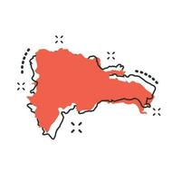 ícone do mapa da república dominicana dos desenhos animados vetoriais em estilo cômico. pictograma de ilustração de sinal da república dominicana. conceito de efeito de respingo de negócios de mapa de cartografia. vetor