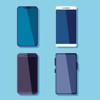 conjunto de telefones celulares, dispositivos smartphones em fundo azul vetor