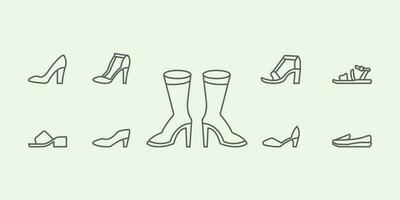 conjunto sapatos mulheres logotipo linha arte minimalista ilustração Projeto fazer compras vetor