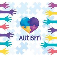 dia mundial do autismo com coração e mãos vetor