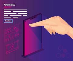 mão usando smartphone de realidade aumentada vetor
