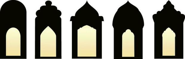 conjunto do Preto e branco silhuetas do islâmico windows.arab quadro, Armação set.ramadan kareem simbol ícone. vetor