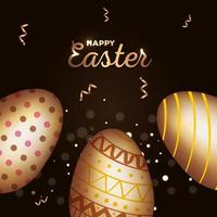 cartão de feliz páscoa com decoração de ovos de ouro vetor