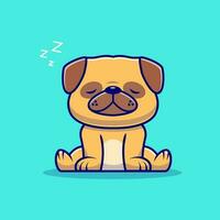 fofa pug cachorro sentado e dormindo desenho animado vetor ícone ilustração. animal natureza ícone conceito isolado Prêmio vetor. plano desenho animado estilo