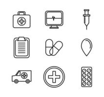 conjunto de ícones de conjunto de medicamentos vetor