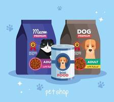 pet shop veterinário com animais de alimentação vetor