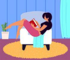 mulher lendo livro didático vetor