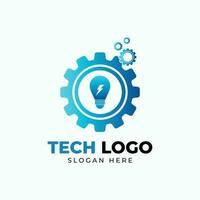 engrenagem tecnologia logotipo Projeto vetor modelo com lâmpada ícone.