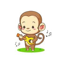 fofa macaco jogando guitarra desenho animado personagem. adorável animal mascote conceito Projeto. isolado branco fundo. plano vetor ilustração