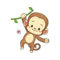 fofa macaco suspensão desenho animado personagem. adorável animal mascote conceito Projeto. isolado branco fundo. plano vetor ilustração