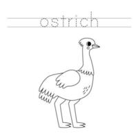 vestígio a cartas e cor desenho animado avestruz. caligrafia prática para crianças. vetor