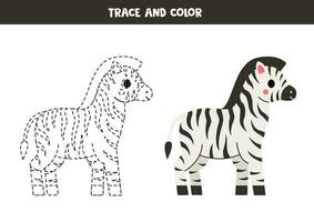 vestígio e cor desenho animado zebra. planilha para crianças. vetor