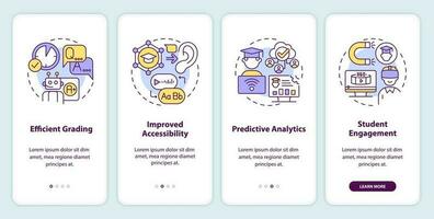 4 passos 2d multicolorido ícones representando ai dentro Educação, gráfico instruções com linear conceitos, aplicativo tela. vetor