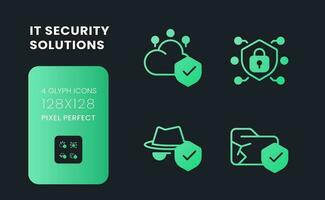 dados segurança soluções verde sólido gradiente Área de Trabalho ícones. nuvem Informática. base de dados criptografia. pixel perfeito 128x128, esboço 4 px. glifo pictogramas kit para Sombrio tema. isolado vetor imagens