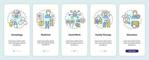 genogramas uso onboarding Móvel aplicativo tela. relacionamentos. passo a passo 5 passos editável gráfico instruções com linear conceitos. interface do usuário, ux, gui modelado vetor
