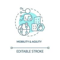 mobilidade e agilidade dentro o negócio turquesa conceito ícone. muito tecnologias benefícios abstrato idéia fino linha ilustração. isolado esboço desenho. editável acidente vascular encefálico vetor