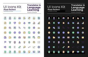 tradutor pixel perfeito rgb cor ui ícones conjunto para escuro, luz modo. língua aprendizado. gui, ux Projeto para Móvel aplicativo. vetor isolado pictogramas. editável acidente vascular encefálico
