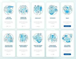 pausa barreiras azul onboarding Móvel aplicativo tela definir. criativo quadra passo a passo 5 passos editável gráfico instruções com linear conceitos. interface do usuário, ux, gui modelado vetor