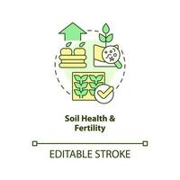 solo saúde e fertilidade conceito ícone. regenerativo agricultura. ecológico benefício abstrato idéia fino linha ilustração. isolado esboço desenho. editável acidente vascular encefálico vetor