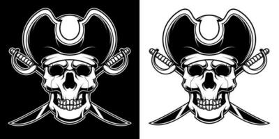 Preto e branco vintage pirata crânio ilustração vetor