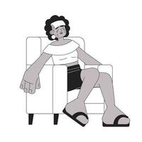 insolação primeiro ajuda monocromático vetor local ilustração. Preto mulher com molhado pano em testa 2d plano bw desenho animado personagem para rede ui Projeto. menopausa isolado editável mão desenhado herói imagem