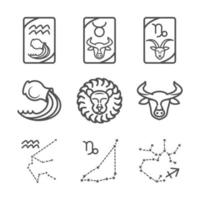 zodíaco astrologia horóscopo calendário constelação taurus leo aquário ícones coleção estilo de linha vetor
