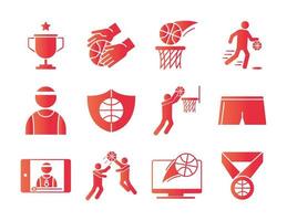 jogo de basquete recreação esporte conjunto de ícones de estilo gradiente vetor