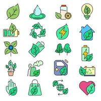 verde eco energia colorida esboço ícone coleção Projeto vetor