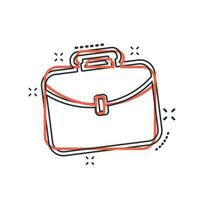 ícone de mala de desenho vetorial em estilo cômico. pictograma de ilustração de sinal de saco de bagagem. conceito de efeito de respingo de negócios de caso de diplomata. vetor