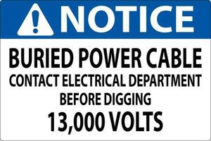aviso prévio placa enterrado poder cabo contato elétrico departamento antes escavação 13.000 volts vetor