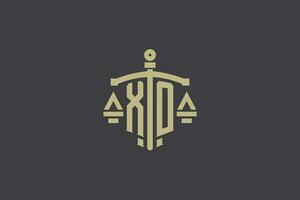 carta xo logotipo para lei escritório e advogado com criativo escala e espada ícone Projeto vetor