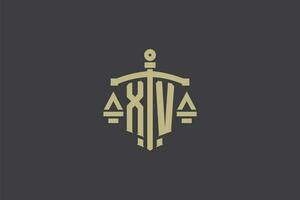 carta xv logotipo para lei escritório e advogado com criativo escala e espada ícone Projeto vetor