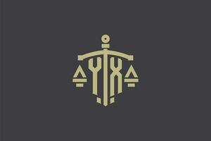carta yx logotipo para lei escritório e advogado com criativo escala e espada ícone Projeto vetor