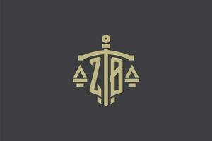 carta zb logotipo para lei escritório e advogado com criativo escala e espada ícone Projeto vetor