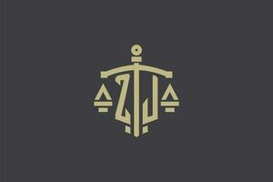 carta zj logotipo para lei escritório e advogado com criativo escala e espada ícone Projeto vetor