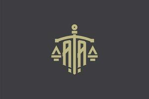 carta aa logotipo para lei escritório e advogado com criativo escala e espada ícone Projeto vetor