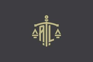 carta al logotipo para lei escritório e advogado com criativo escala e espada ícone Projeto vetor