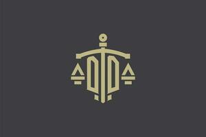 carta dd logotipo para lei escritório e advogado com criativo escala e espada ícone Projeto vetor