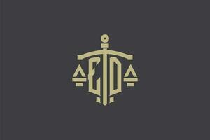 carta ed logotipo para lei escritório e advogado com criativo escala e espada ícone Projeto vetor
