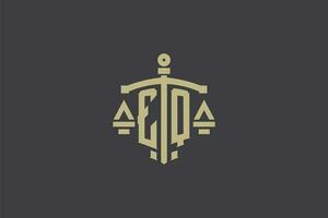 carta eq logotipo para lei escritório e advogado com criativo escala e espada ícone Projeto vetor